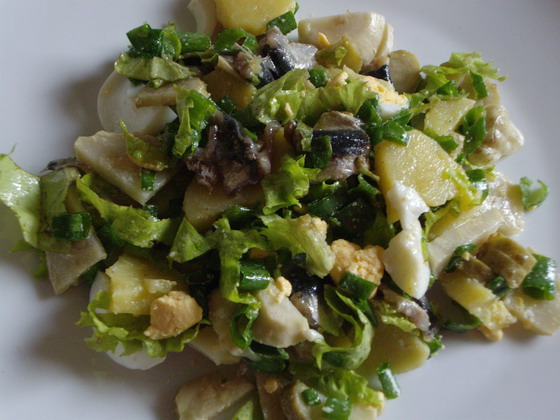kartofeljnij salat s kiljkoj i marinovanimi ovowami